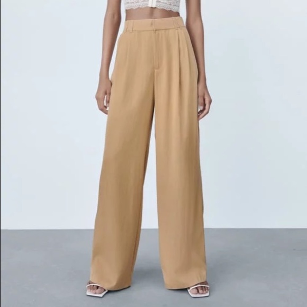 NWT Zara Full Length Pants Taupe Brown